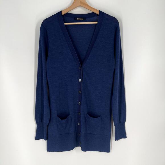 Brooks Brothers Womens Cardigan Extra Fine Merino Wool Blue Button Small V Neck - Picture 1 of 11